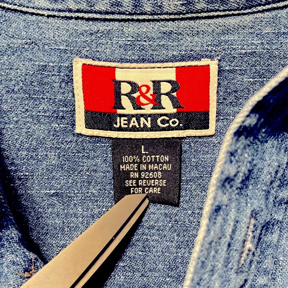 Men’s Vintage Long Sleeve Denim Shirt - 100% Thick Gauge Cotton Medium Wash L - Picture 3 of 3